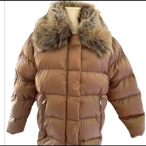 Ralph Lauren down filled gold puffer coat with faux fur collar